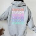 Retro Taylor Girl Boy First Name Pink Groovy Birthday Party Women Oversized Hoodie Back Print Sport Grey