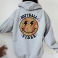 Smile Face Softball Vibes Game Day Softball Life Mom Retro Women Oversized Hoodie Back Print Sport Grey