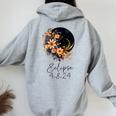 Solar Eclipse With Floral Flowers Women Oversized Hoodie Back Print Sport Grey