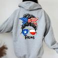 Texas State Flag Sunglasses Mom Messy Bun Hair Girl Women Oversized Hoodie Back Print Sport Grey