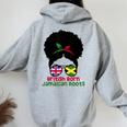Uk British Grown Jamaican Roots Messy Bun Women Oversized Hoodie Back Print Sport Grey