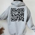 Unique Qr-Code With Humorous Hidden Message Women Oversized Hoodie Back Print Sport Grey