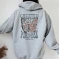 Vintage Created With A Purpose Butterfly Floral Women Oversized Hoodie Back Print Sport Grey