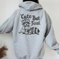 Vintage Cute But Feral Raccoon Lover Presents Raccoon Women Oversized Hoodie Back Print Sport Grey