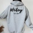 Wife Est 2024 Just Married Honeymoon Husband Wedding Couple Women Oversized Hoodie Back Print Sport Grey