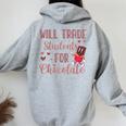 Will Trade Students For Chocolate Teacher Valentines Women Oversized Hoodie Back Print Sport Grey