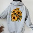 Yellow Sunflower Cute Summer Sun Flowers Floral Positivity Women Oversized Hoodie Back Print Sport Grey