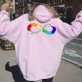 Actually Autistic Rainbow Infinity Neurodiversity Pride Women Oversized Hoodie Back Print Light Pink
