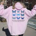 In April We Wear Blue Butterfly Autism Mental Health Women Oversized Hoodie Back Print Light Pink
