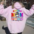 Autism Mom Raising Hero Groovy Messy Bun Autism Awareness Women Oversized Hoodie Back Print Light Pink