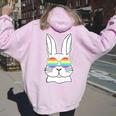 Bunny Gay Pride Lgbtq Bunny Rainbow Sunglasses Happy Easter Women Oversized Hoodie Back Print Light Pink