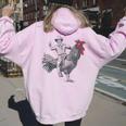 Cowboy Riding Chicken Women Oversized Hoodie Back Print Light Pink