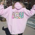 Easter Icu Nurse Bunny Spring Intensive Care Unit Nurse Women Oversized Hoodie Back Print Light Pink