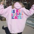 Game Day Groovy Retro Softball In My Softball Era Women Oversized Hoodie Back Print Light Pink