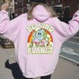 Groovy Earth Day Be Kind To Our Planet Retro Environmental Women Oversized Hoodie Back Print Light Pink