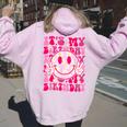 Groovy It's My Birthday Ns Girls Preppy Smile Face Women Oversized Hoodie Back Print Light Pink