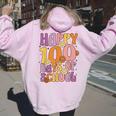 Happy 100 Days Of School For Teachers Retro Groovy 70S Women Oversized Hoodie Back Print Light Pink