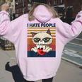 I Hate People Vintage T I Hate People Cat Coffee Women Oversized Hoodie Back Print Light Pink