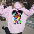 Little Miss Pre-K Grad Graduation Messy Bun Black Girls Women Oversized Hoodie Back Print Light Pink