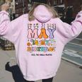 May Is My Birthday Yes The Whole Month Groovy Flowers Women Oversized Hoodie Back Print Light Pink