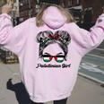 Messy Hair Sunglasses Palestinian Girl Palestine Pride Women Oversized Hoodie Back Print Light Pink