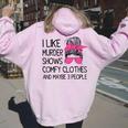 I Like Murder Shows Comfy Clothes 3 People Messy Bun Women Oversized Hoodie Back Print Light Pink