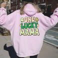 One Lucky Mama Groovy Retro Mama St Patrick's Day Women Oversized Hoodie Back Print Light Pink
