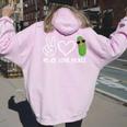 Peace Love Pickle Dancing Cucumber Pickle Squad Women Oversized Hoodie Back Print Light Pink