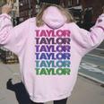 Personalized First Name Taylor Girl Groovy Retro Pink Women Oversized Hoodie Back Print Light Pink