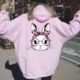Pink Bunny Leopard Bandana Glasses Easter Day Girls Women Oversized Hoodie Back Print Light Pink
