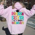 Proud Sister Of 2024 Graduate Class Graduation Last School Women Oversized Hoodie Back Print Light Pink