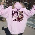 Raccoon Cute But Feral Vintage Raccoon Loves Coffee Women Oversized Hoodie Back Print Light Pink