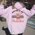 Retro Groovy Coffee Is My Valentine Day Coffee Lover Womens Women Oversized Hoodie Back Print Light Pink