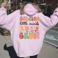 Retro Helping Little Minds Grow Flowers Kindergarten Teacher Women Oversized Hoodie Back Print Light Pink