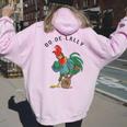 Retro Oo-De-Lally Singing Rooster Vintage Guitar Chicken Women Oversized Hoodie Back Print Light Pink