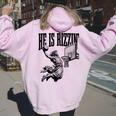 He Is Rizzin Basketball Retro Christian Religious Women Oversized Hoodie Back Print Light Pink