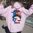 Texas State Flag Sunglasses Mom Messy Bun Hair Girl Women Oversized Hoodie Back Print Light Pink