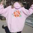 Vintage Tattoo Rose Flower Youth Women Oversized Hoodie Back Print Light Pink