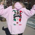 Viva Mexico Messy Bun Cinco De Mayo Mexican Girls Women Oversized Hoodie Back Print Light Pink