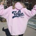 Wife Est 2024 Just Married Honeymoon Wife Wedding Couple Women Oversized Hoodie Back Print Light Pink