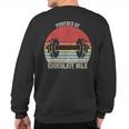 Vintage Retro Powered By Chocolate Milk Weight Lifting Sweatshirt Back Print