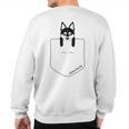 Black & White Alaskan Klee Kai Blue Eyes In Pocket Sweatshirt Back Print