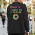 Wake Up Close My Rings Repeat Distressed Gym Workout Sweatshirt Back Print