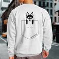 Black & White Alaskan Klee Kai Blue Eyes In Pocket Sweatshirt Back Print