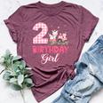 2Nd Birthday Outfit Girl Two Year Old Farm Cow Pig Tractor Bella Canvas T-shirt Heather Maroon