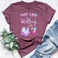 7Th Bday Rolling Into 7 Birthday Girl Roller Skate Party Bella Canvas T-shirt Heather Maroon