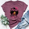 Aries Queen Birthday Afro Natural Hair Girl Black Women Bella Canvas T-shirt Heather Maroon