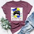 Auntie Proud Down Syndrome Awareness Woman Messy Bun Hair Bella Canvas T-shirt Heather Maroon