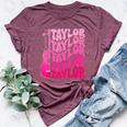 Girl Retro Taylor First Name Personalized Groovy 80'S Pink Bella Canvas T-shirt Heather Maroon
