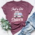 Just A Girl Who Delivers Postwoman Mail Truck Driver Bella Canvas T-shirt Heather Maroon